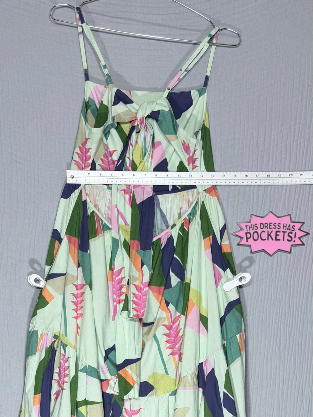 FARM Rio | Mint Green Multi-Color Bow-Back Midi Dress | 100% COTTON | size S - Picture 7 of 10